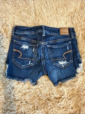 American Eagle Outfitters Dark Blue Distressed Denim Cutoff Shorts